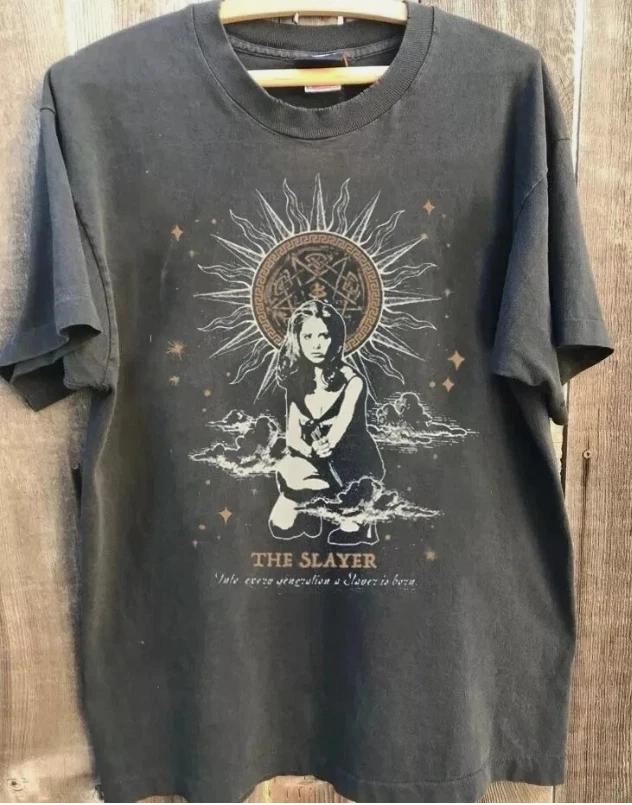 Buffy The Vampire Slayer Horror Movie Charcoal Cotton T-shirt Reprint S
