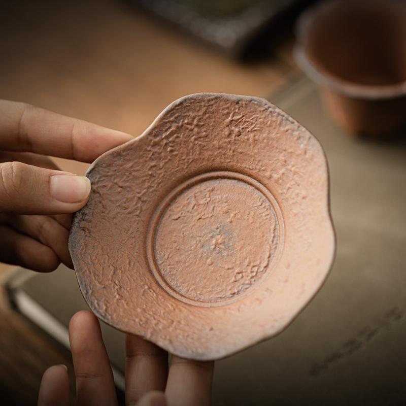 Retro coarse pottery tea saucer, coaster, tea house, kung fu tea holder, Japanese-style cup holder, teacup base, tea ceremony