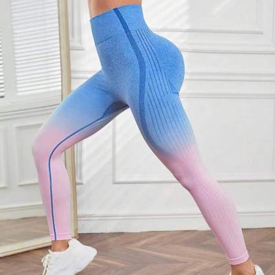 Calça Legging Esportiva Casual Sem Costura Gradiente Fitness Yoga Feminina Vazada Slim Fit Cintura Alta Leggings de Yoga Calça Ladies Corrida Academia Leggings de Yoga 25607
