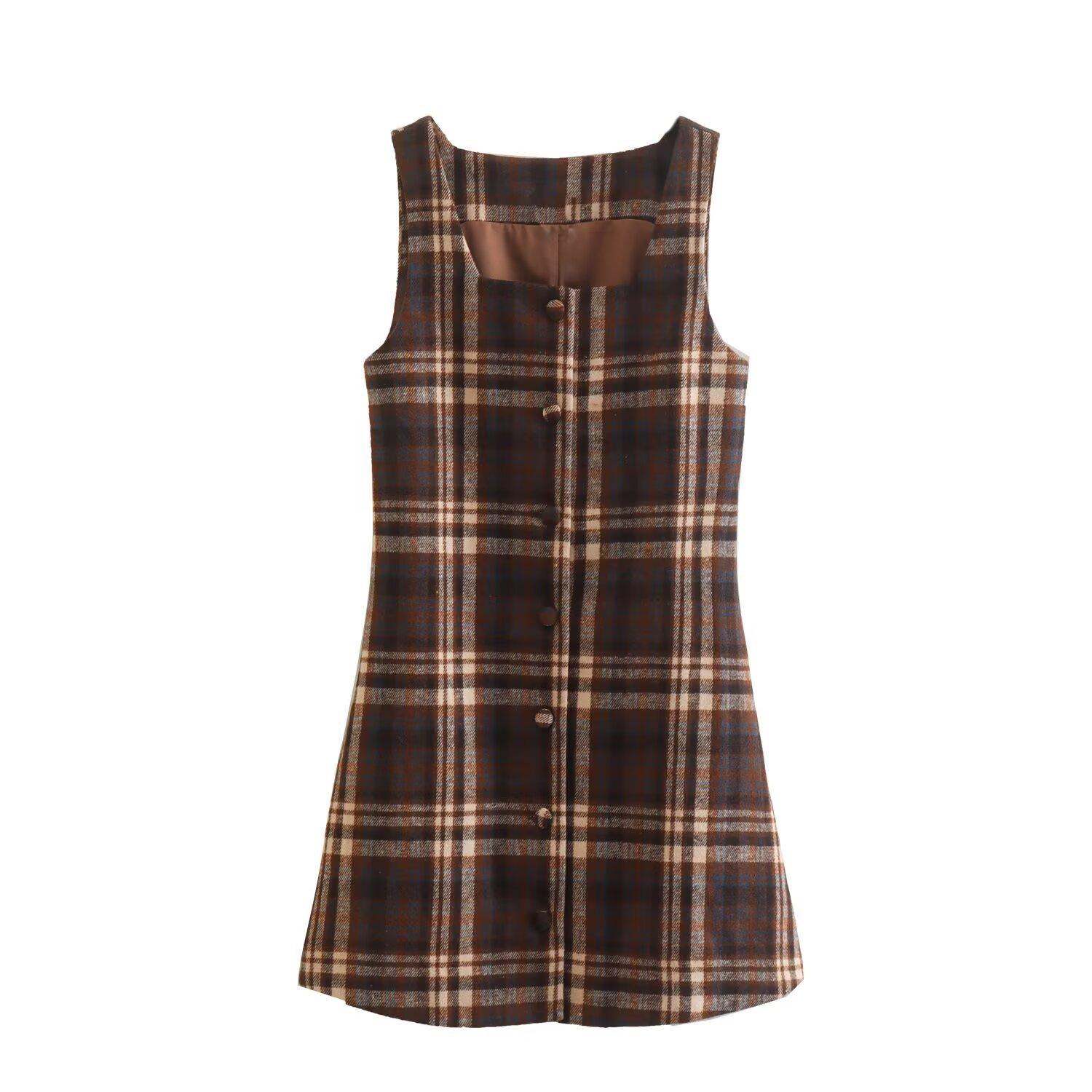European and American style, new women s clothing, foreign style, classic style, retro Mori style plaid dress S