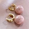 1pair Fashionable Pink Bead Rhinestone Decor Hoop Earrings for Women for Party