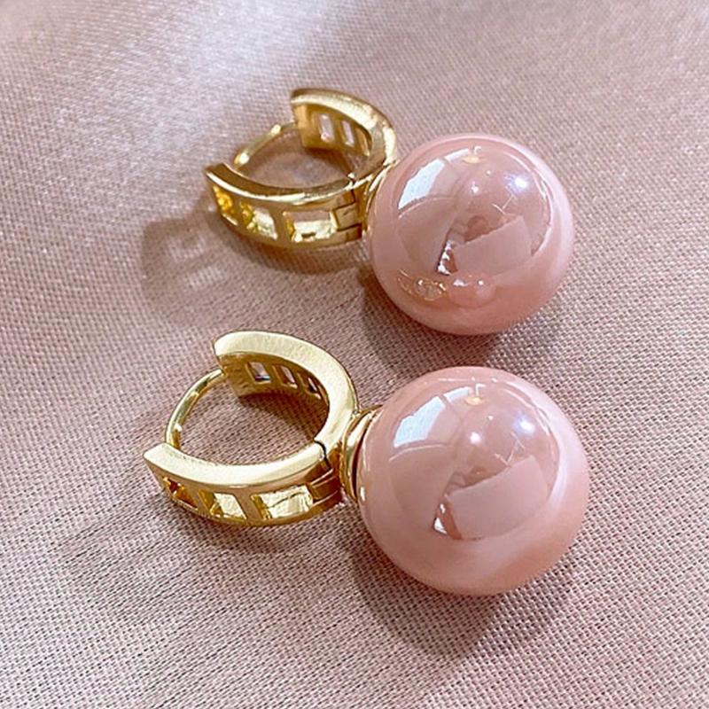 1pair Fashionable Pink Bead Rhinestone Decor Hoop Earrings for Women for Party