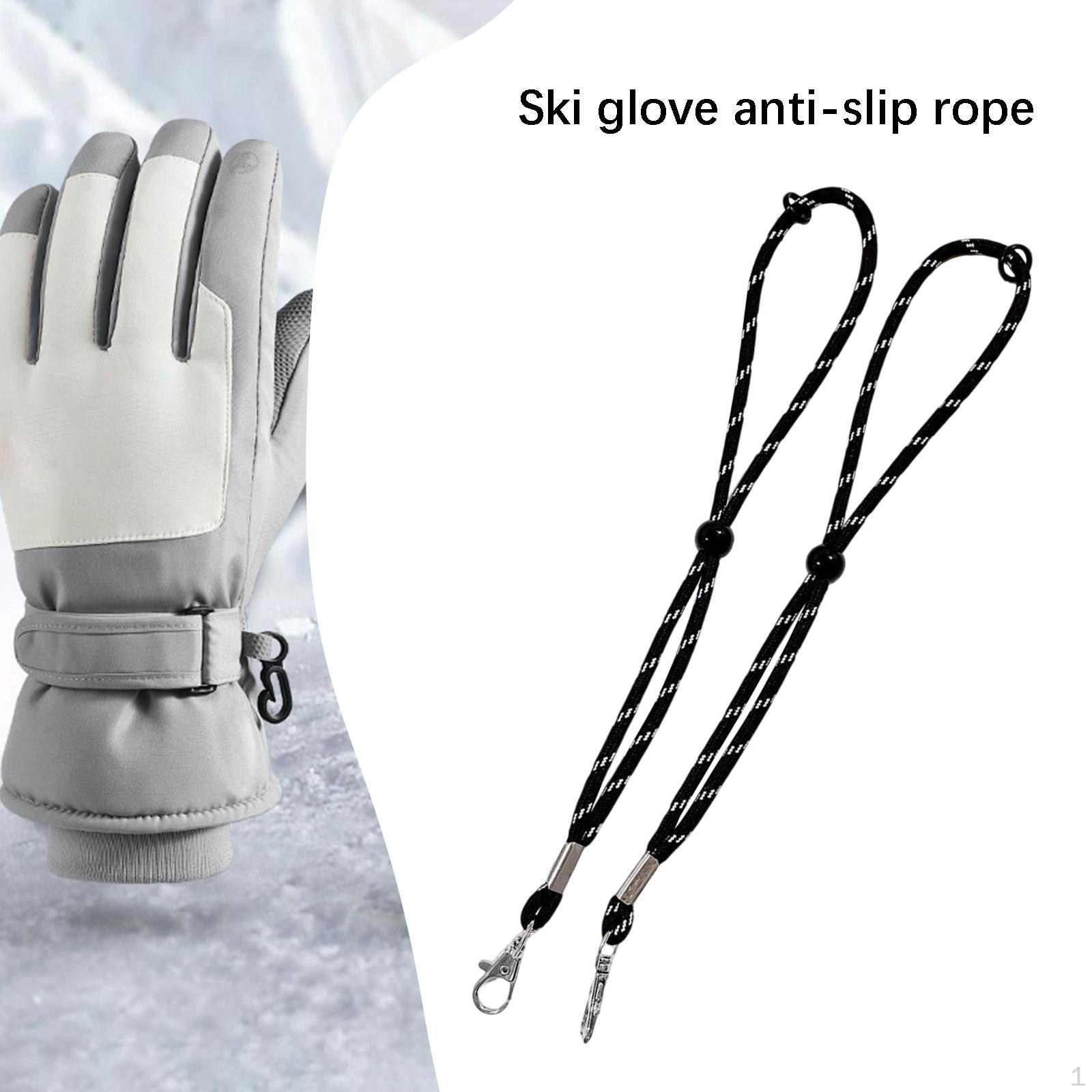 2 Pieces Ski Glove Leash Adjustable Portable for Men Women Winter Gloves Straps Lanyard String Black 25cm
