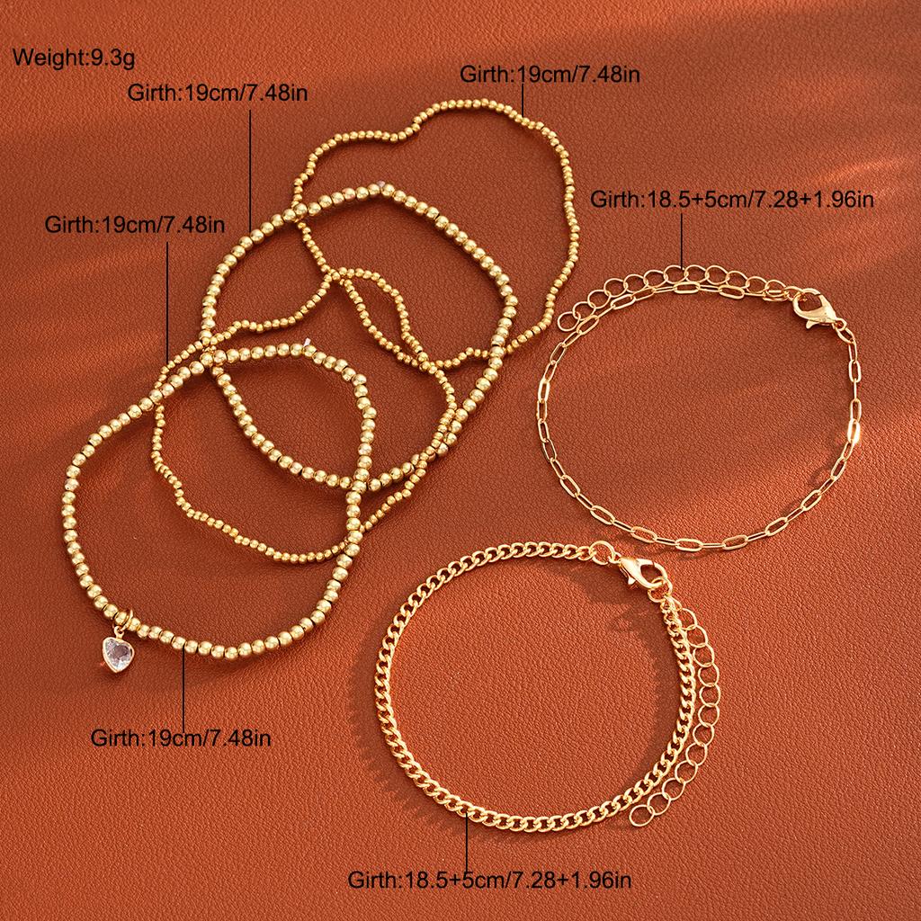 6Pcs/Set Gold Color Heart Crystal Beaded Bracelets for Women Vintage Punk CCB Stretch Pendant Bracelets Set Simple Jewelry Gifts