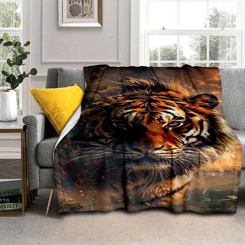 Tiger Print Flannel Blanket Comfortable Soft Flannel Blanket Animal 3D High Definition Print Home Blanket