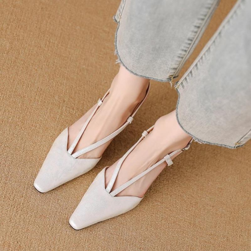 Pointed High Heels Women's Summer Baotou Shallow Mouth Set Foot Fabric Metal Buckle A Word Belt Wear-resistant High Heels