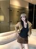 Spicy V-Neck Long-Sleeve Velvet T-Shirt Women's Slim Fit Cinched Waist Base Layer Black Top