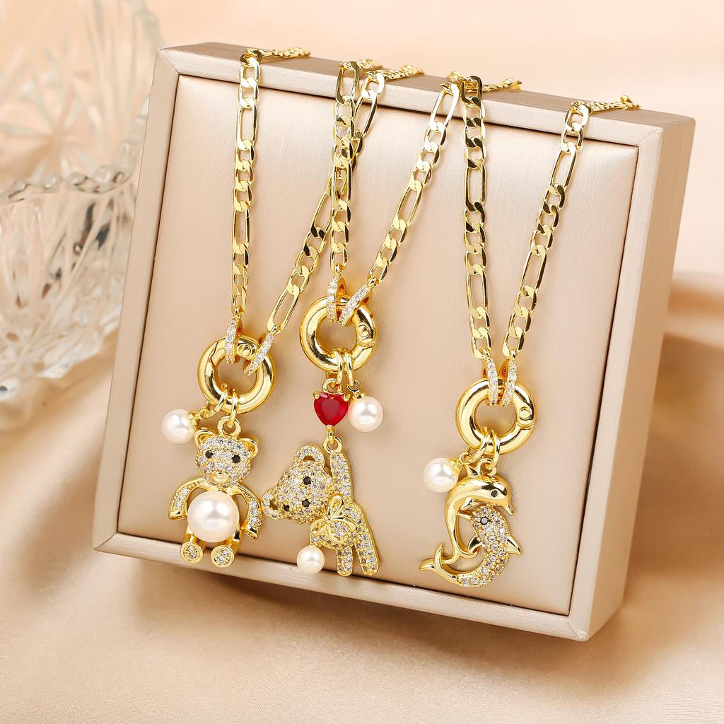 New Creative Zirconia Dolphin Bear Ladies Clavicle Chain Choker Cute Animal Pendant Necklace Aesthetic Neck Jewelry Fine Gift