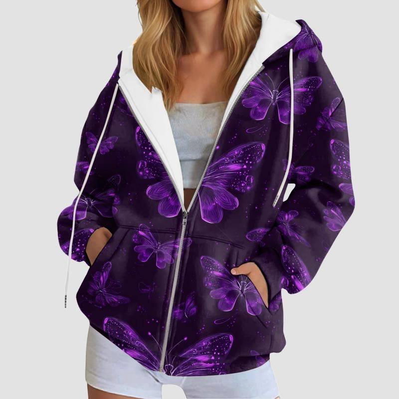 Women Zipper Hoodie Autumn Butterfly Print