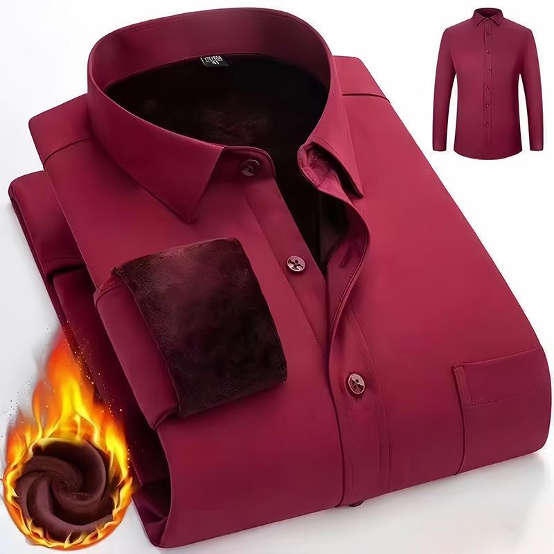 Men's Winter Sherpa Lined Shirts Long Sleeve Button Down Fleece Dress Shirts for Men Business Casual Warm Comfortable Thermal Shirt With Pockets