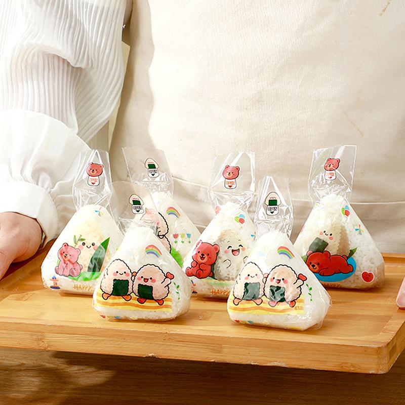 50Pcs Lovely Cartoon Japenese Triangle Rice Ball Packaging Bag Nori Onigiri Sushi Bag Sushi Making Mold Bento Accessories