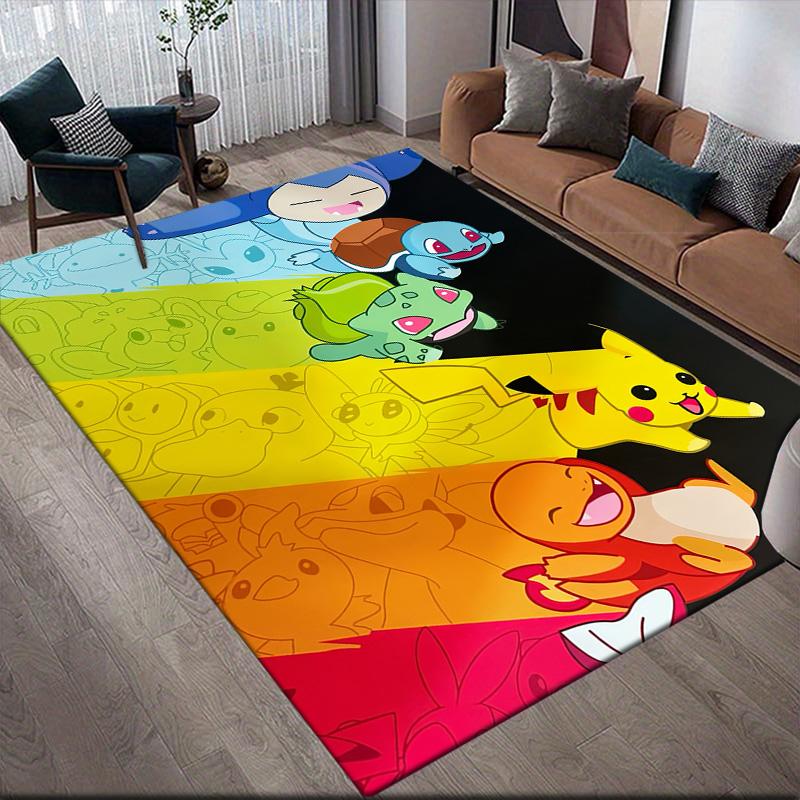Pokémon Art Anti-Slip Floor Mat, Rectangular Carpet for Living Room, Bedroom & Game Area, Stylish Home Decor