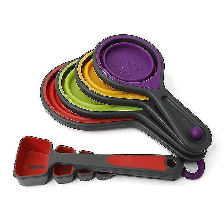Wabjtam Foldable Silicone Soft Measuring Cups And Spoons, 8-piece Portable Food Grade Silicone Measuring Cups For Liquid And Dry Measurements Baking A