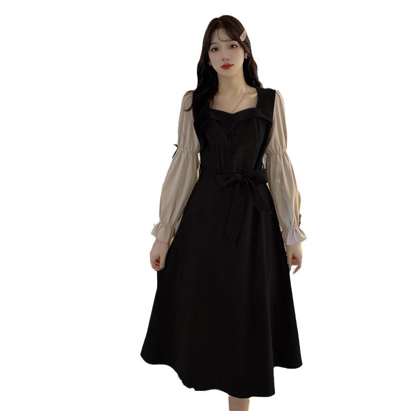 2023 Autumn/Winter Black Corduroy Dress: Slimming, Elegant, Plus-Size, Trendy