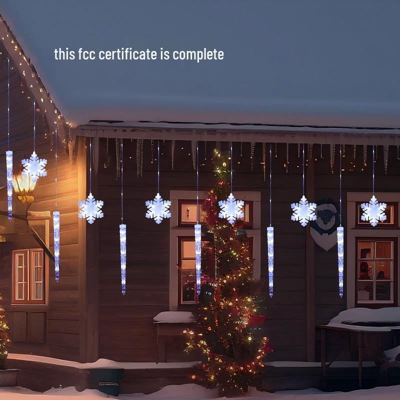 Cross-Border Icicle & Snowflake Christmas String Lights: Outdoor Decoration with Leather Wire Curtain Lights