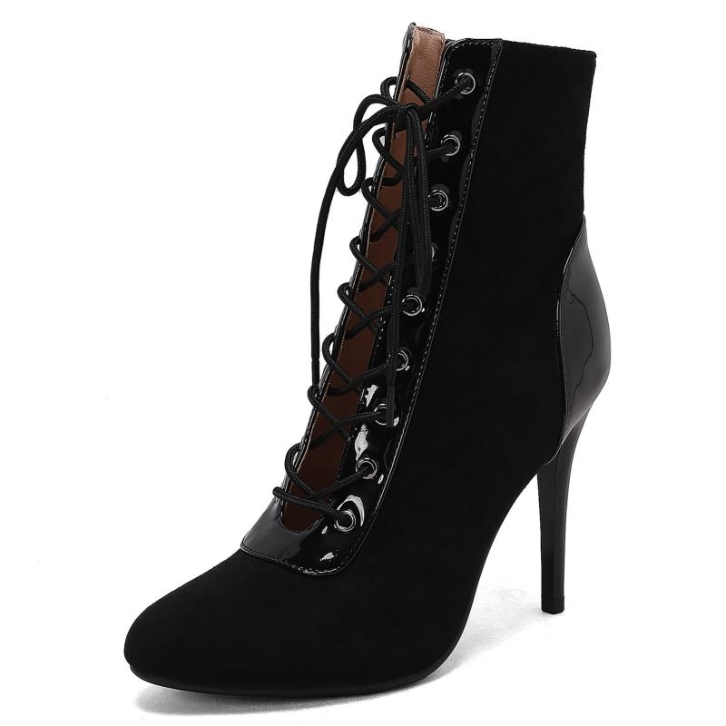 

Черные женские ботильоны на высоком каблуке 2024 весна, туфли-лодочки на шнуровке, обувь для вечеринок, джазовых танцев, черные, красные, замшевые, женские, большого размера, элегантные 43