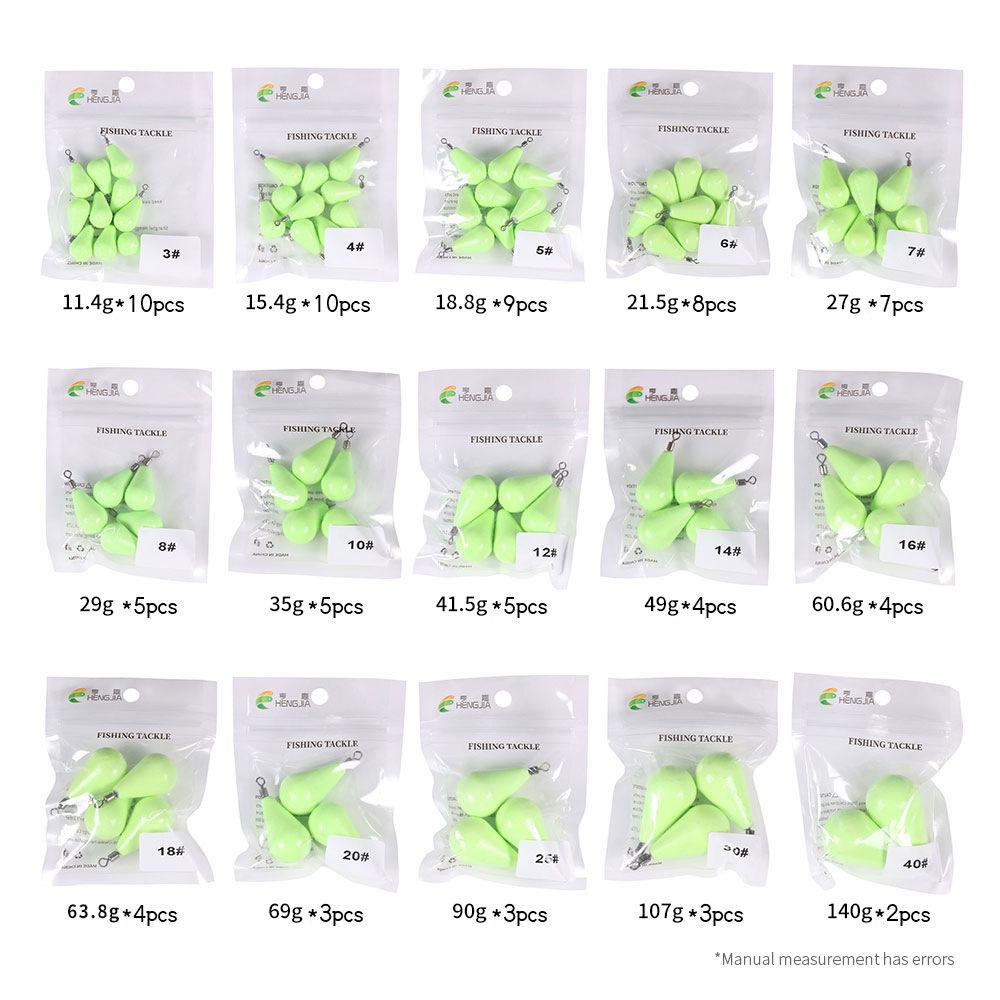 Hengjia Luminous Teardrop Fishing Weights 12G-150G - Glow-in-the-Dark Surf and Float Fishing Accessories
