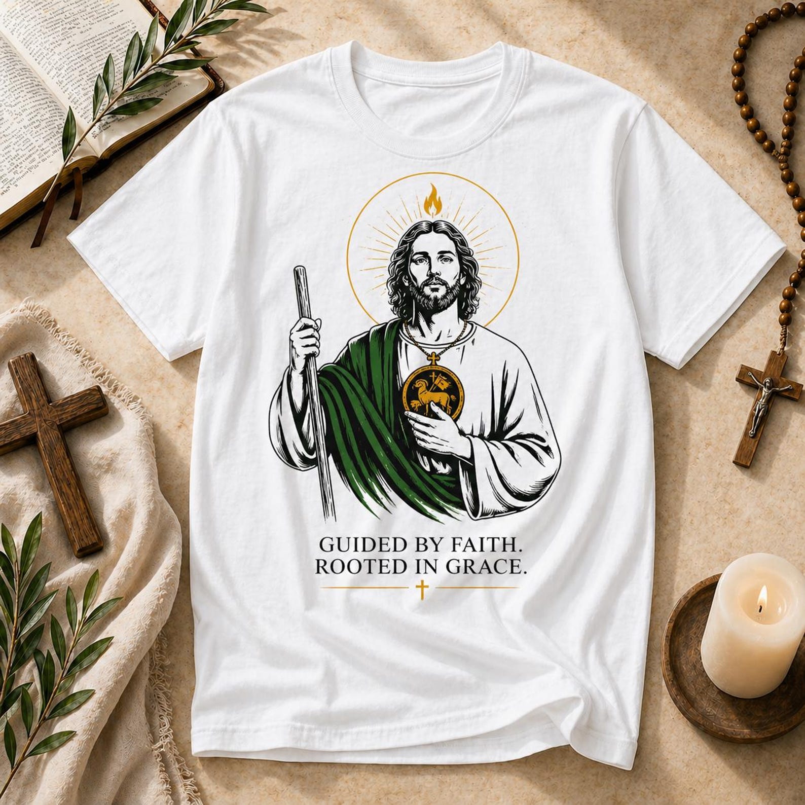 Christian Jesus T-Shirt – Guided by Faith, Rooted in Grace Tee L