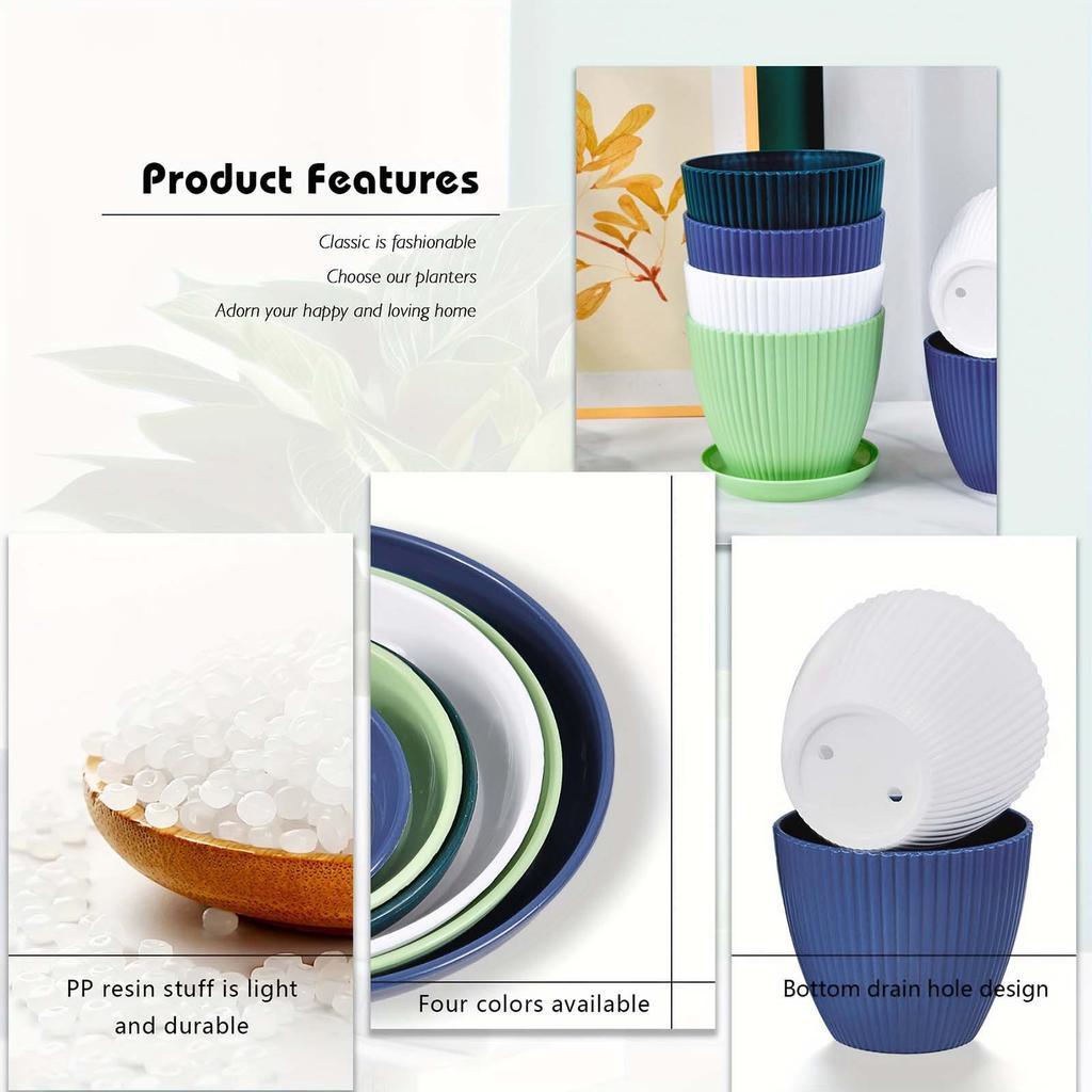 Vertical Pattern Thickened Pot, Potted Plant, Non Ceramic Pot, Balcony Small Flowerpot