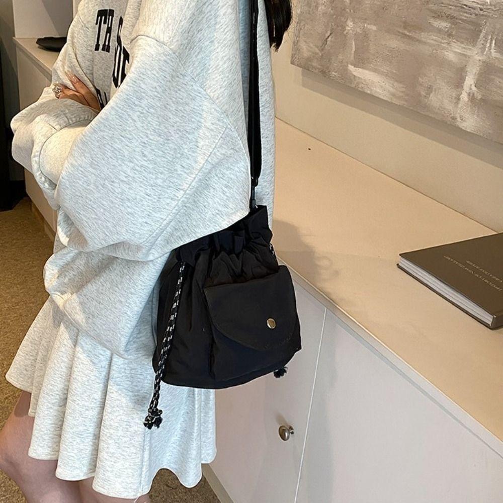 Oxford Shoulder Bag with Pocket Commute Drawstring Bag Fashion Crossbody Bag  Girls