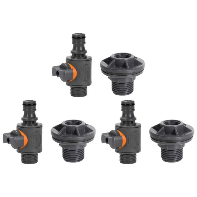 Rain Barrels Bulkhead Fitting 3/4Inch Water Tank Adapter with Shut Off Valves and 16Mm Hose Barb for Garden Hose