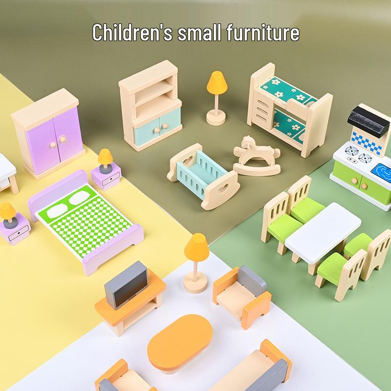 

Wooden 5-Piece Play Furniture Set for Kids: Mini Pretend Play Toys for Boys and Girls
