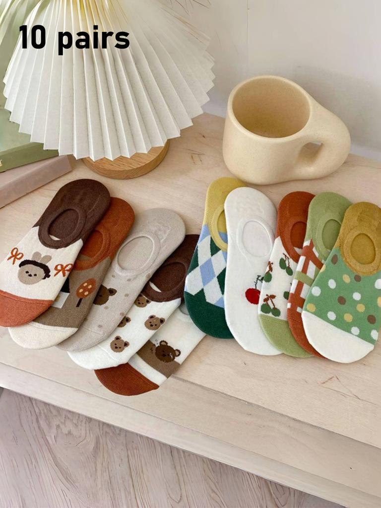 10 Pairs of Colorful Bear Series Comfortable, Breathable and High-level Appearance Short Socks