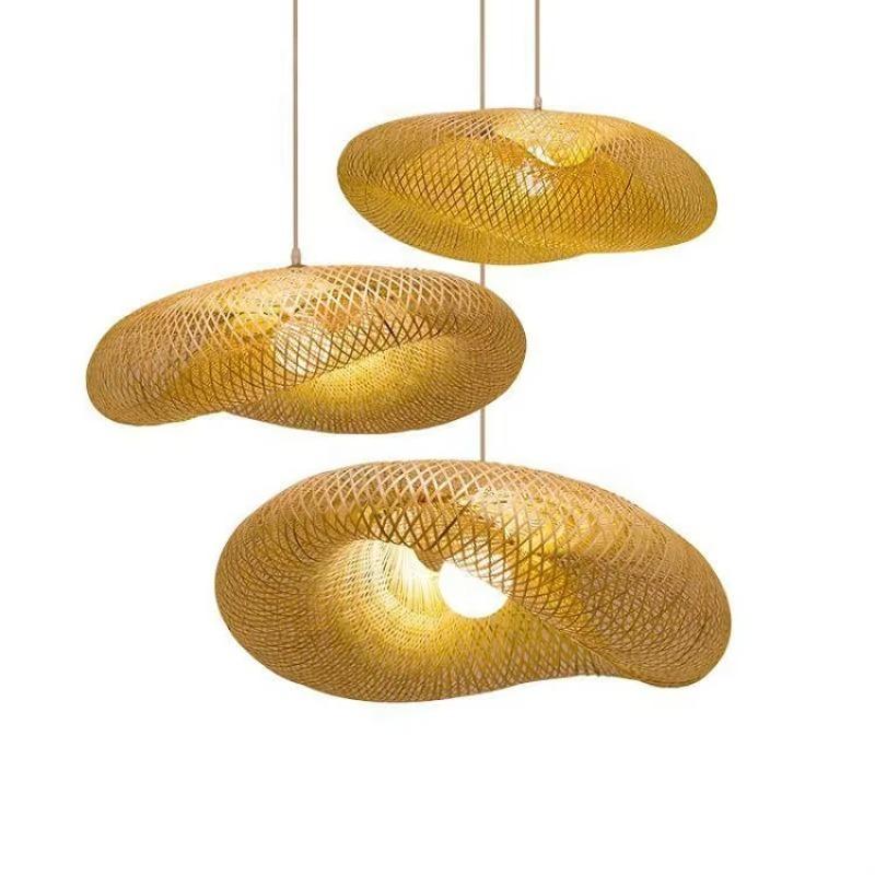 Natural Handmade Bamboo Woven Lamp Decorative Lighting Wooden Bamboo Chandeliers Creative Pendant Light Restaurant