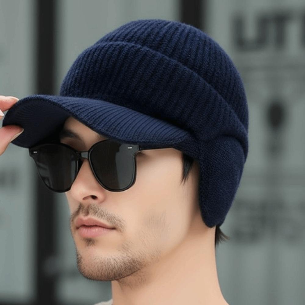 Fashion Ear Protection Men Knitted Cap Keep Warm Casual Beanies Hat Knit Wool Short Brim Ski Earflap Hat for Men Women