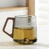 Yousheng 450ML Vintage Glass Cup with Wood Handle Heat-Resistant Mountain Bottom Clear Coffee Mug Large Capacity Tea Milk Water Drinking Cup