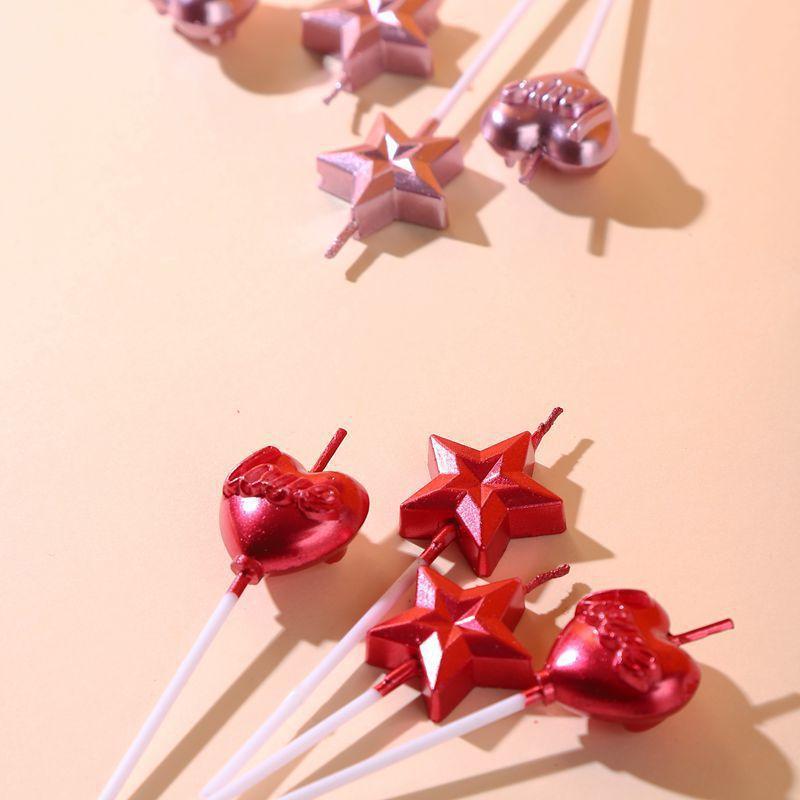 Diamond Love Heart Five-pointed Star Birthday Candle Plated Gold Star Heart Shaped Romantic Baking Cake Decoration Plugin