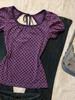 Amerikanisches Reines Verlangen Süßes Mädchen Lila Gepunktet Rückenfrei Schnürung Puffärmel Schlankmachendes T-Shirt Top