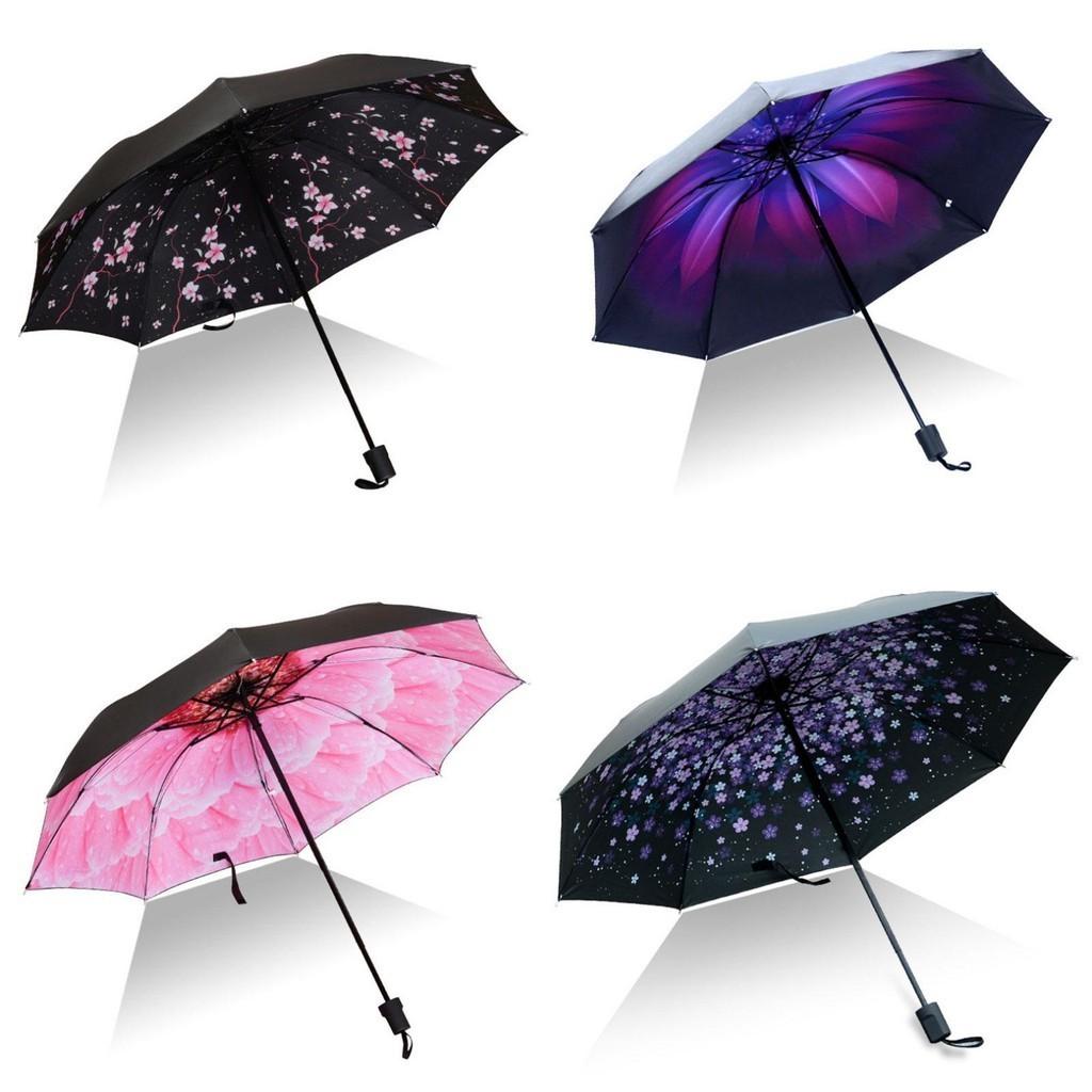 Sun Antiuv Rain Protection Windproof Flower Parasols 3 Umbrella Folding