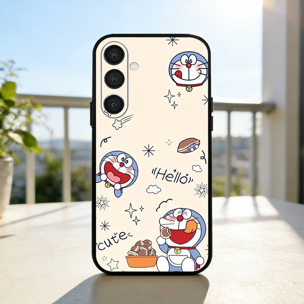 Cute Fat D-Doraemon Blue white Phone Case For Samsung A73,A21s,A22,A31,A32,A52,A53,A71,A80,Soft Black Shell