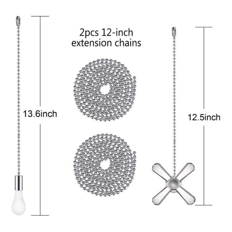 2Pcs/Set Ceiling Fan Pull Chain Beaded Ball Extension Chains with Light Bulb and Fan Cord