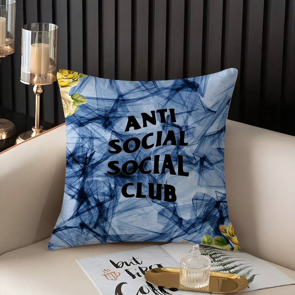 A-Anti Social S-Social Club Pillow Case Home Dorm Chair Back Short Plush Double-Sided Printing Office Nap Time Cushion Cover