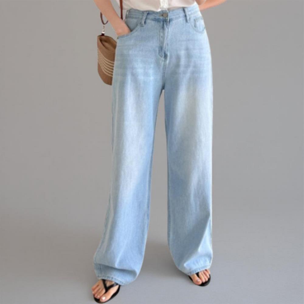 New Arrivals Open Run Women Casual Straight Sky Blue Jeans Nk 01