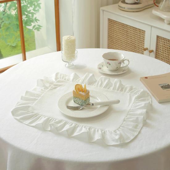 1/2Pcs Kitchen Placemat Square Round Washed Cotton Table Mats with Pleated Edges Heat Resistant Dining Home Kitchen Party Placemats