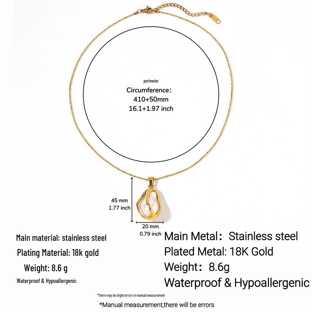 Ying Tai Stainless Steel Baroque Faux Pearl Pendant Necklace, Highly Polished 18K Gold Vacuum Plated Titanium Steel.