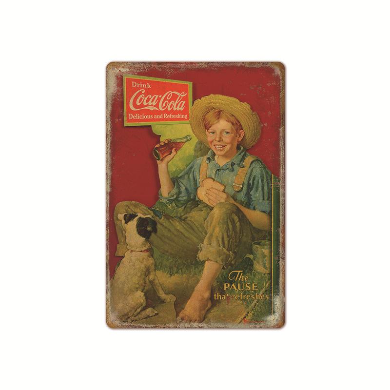 Vintage Cola Logo Metal Poster Retro Decorative Cola Tinplate Plaque Wall Frameless Decoration Suitable for Cafe Restaurant B