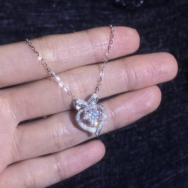 Moissanite Heart Bow Necklace Dainty Jewelry Women