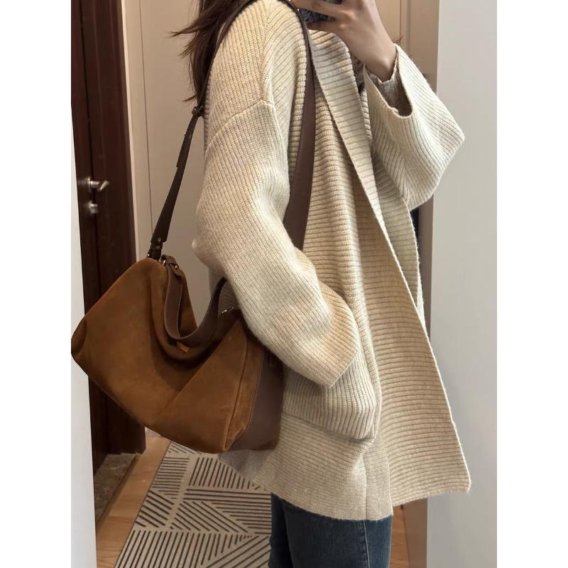 

Autumn and winter new loose woolen coat coat women s hooded thickened pocket knitted cardigan women one size fits all белый