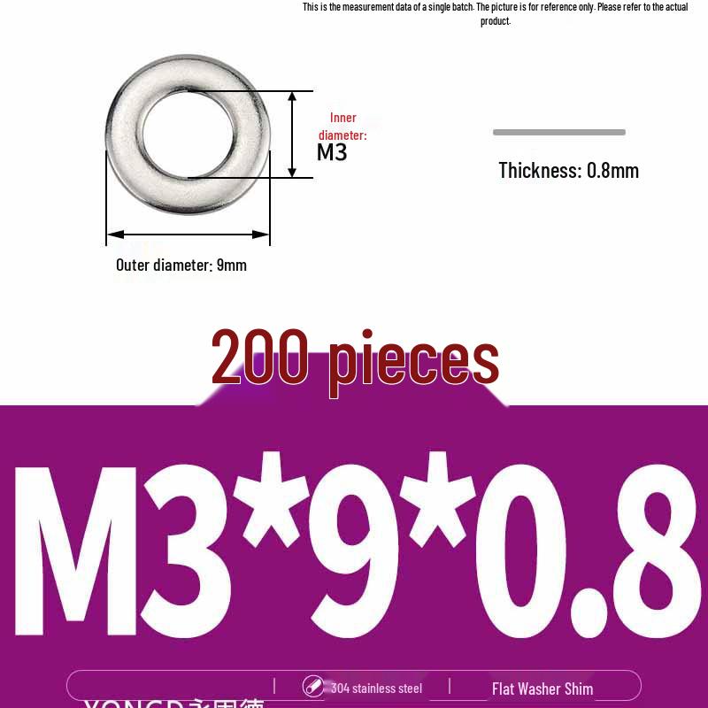 304 Stainless Steel Thickened Flat Washer / Ultra-thin Metal Gasket, Sizes M1.6-M10