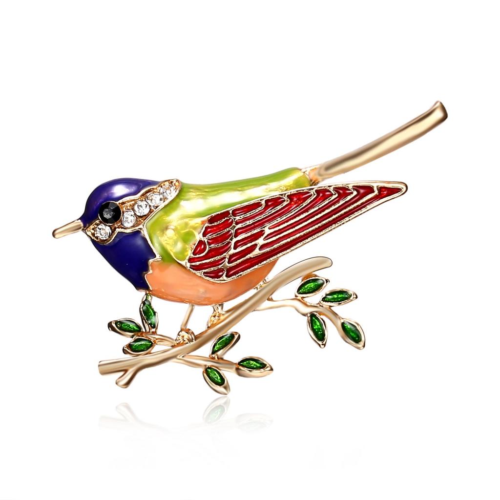 Lovely Bird Sitting On Tree Branch Brooches For Women Men Luxury Vivid Flying Hummingbird Enamel Pins Animal Badge Party Jewelry