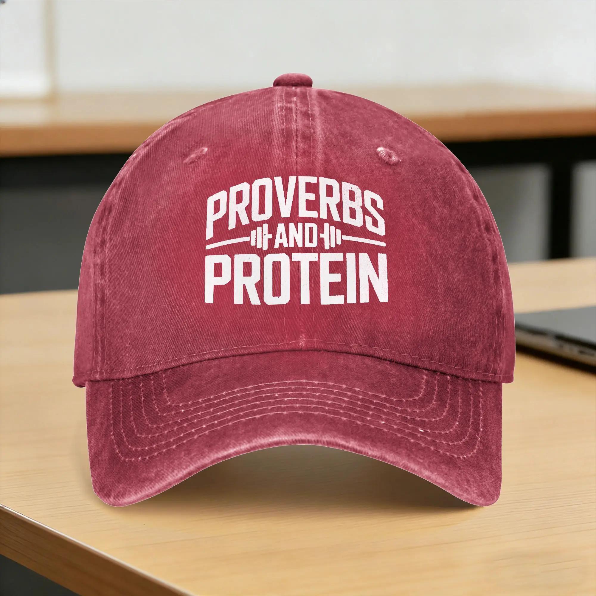 Proverbs and Protein Fitness Motivation Quote Baseball Cap Sun Hunting Camping High Quality Washed Hip Hop Hats Snapback Cap One Size