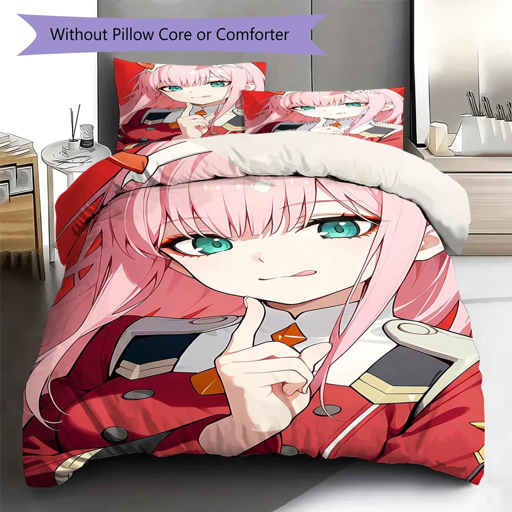 DARLING in the FRANXX Zero Two Pattern Bedding,Quilt Set Quilt Cover Pillowcase Home Birthday Gift (1 * duvet cover + 2 * pillowcase, without core)