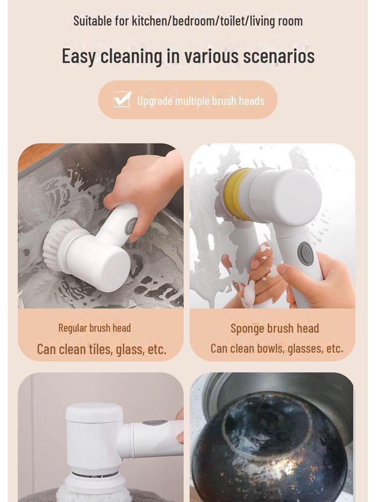 Rechargeable Multifunctional Electric Cleaning Brush for Dishes, Bathroom, Tile, and Pot