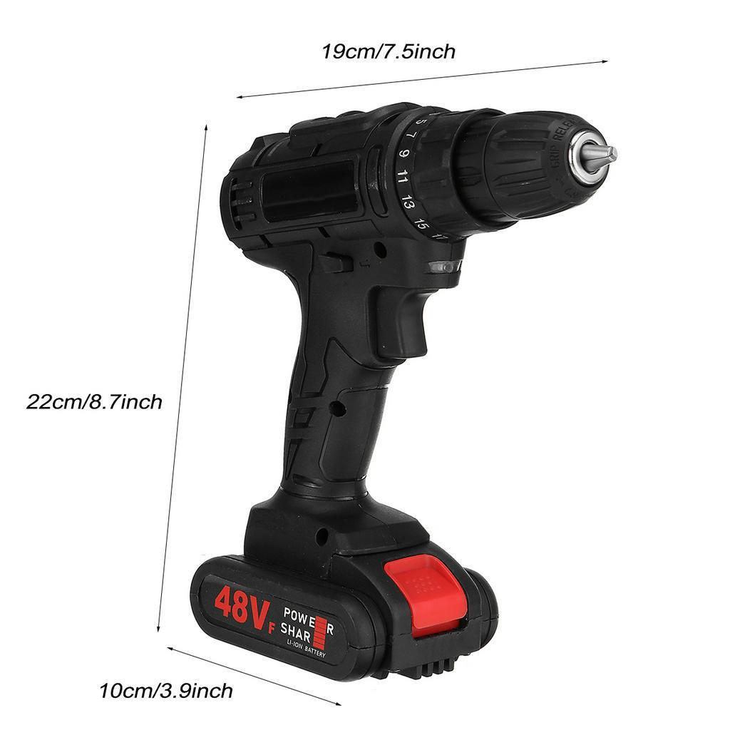25+3 Speed Cordless Impact Wrench Electric Drill Socket Electric Screwdrive 1/2 Battery US Plug Black 48V