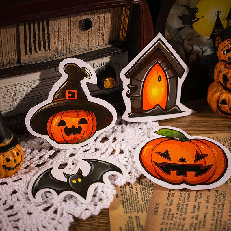 2 Styles 50 Pcs Halloween Series Sticker Decorative Gift DIY Scrapbooking Collage Materials Creative Stationery Background Paper