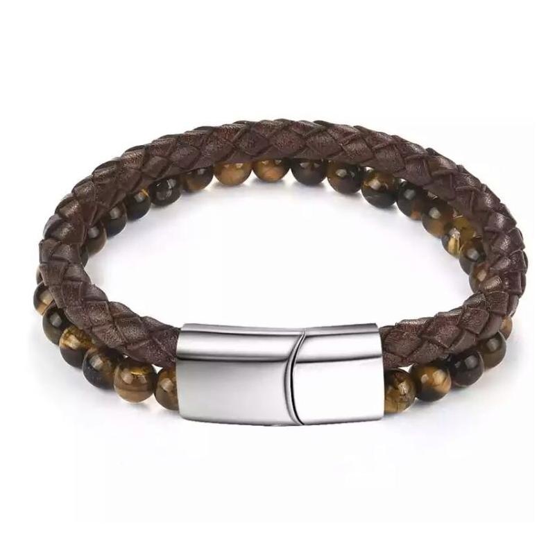 Men Bracelet Rope Stainless Steel Magnetic Natural Stone Leather Beaded Braclet Volcanic Stone bracelet bangles Chain Gift